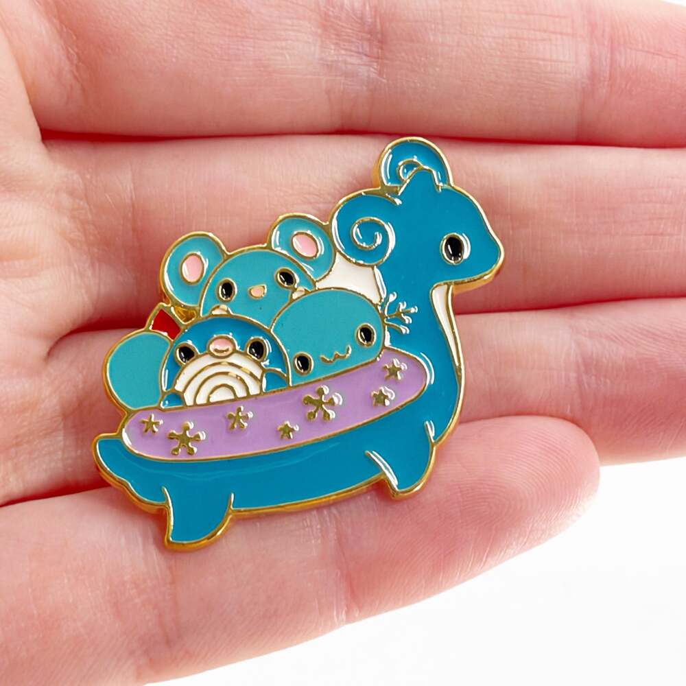 Water Type Pokémon Inspired Enamel Pin Cute Blue Water Creature Family Kawaii